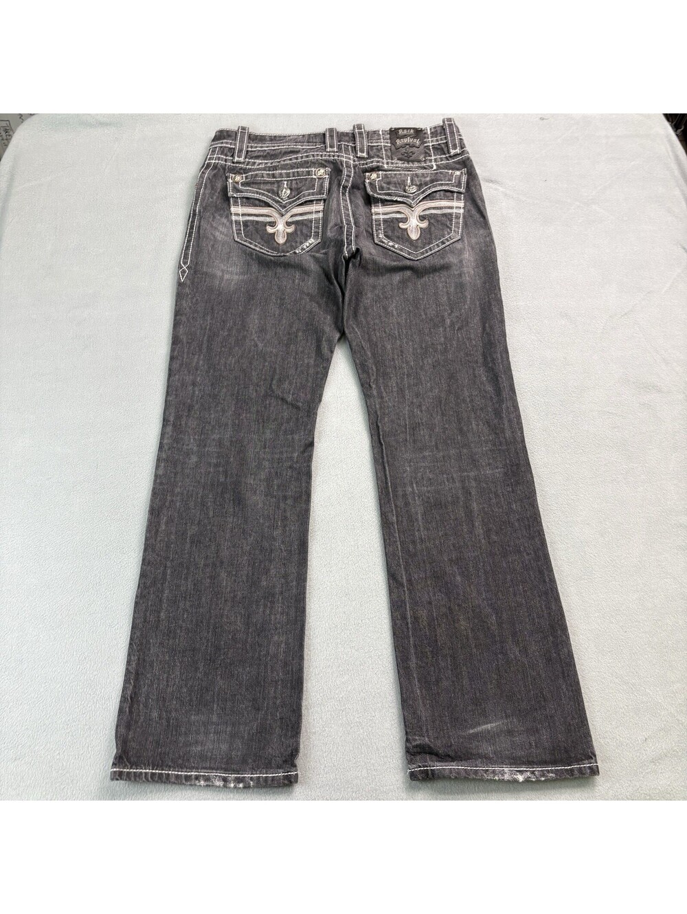 Rock Revival John Straight Denim Jeans Size 36 x 32 in. Black Distressed